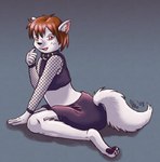 anthro armwear bottomwear clothing fishnet_armwear fishnet_clothing fishnet_topwear fluffy male skirt solo topwear minun_(artist) sabbyth canid canine canis mammal wolf