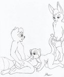 anthro erection group group_sex male male/male oral sex threesome young young_anthro mike_sherman lagomorph leporid mammal mustelid otter procyonid rabbit raccoon monochrome