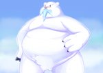 anthro anthrofied belly blush bodily_fluids fur kemono male obese obese_anthro obese_male overweight overweight_anthro overweight_male pokemorph solo sweat white_body white_fur marumu_5656 nintendo pokemon beartic generation_5_pokemon pokemon_(species) 2021 hi_res