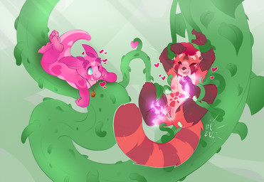anthro anus barefoot bdsm blush bondage bound claws duo erection eyebrows eyelashes eyes_closed feet female fluffy fluffy_tail foreskin genitals hair heart_symbol intersex jewelry laugh magic male male/female multicolored_body necklace nude one_eye_closed penis plant plantigrade red_hair restrained tail tentacles tickle_torture tickling tribal vulva kemotobi maple_(kemotobi) tabia_(kemotobi) ailurid kobold mammal red_panda scalie 2017 hi_res
