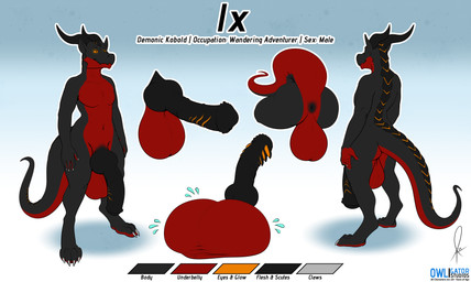 anthro anus balls claws color_swatch digitigrade erection flaccid genitals horn knot knotted_penis male nude penis solo owligatorstudios kobold scalie 2023 absurd_res hi_res model_sheet