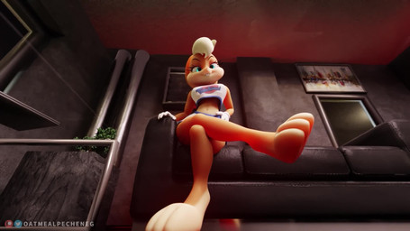 anthro blonde_hair blue_eyes breasts butt butt_crush clothed clothing crossed_legs female hair looking_at_viewer looking_down looking_down_at_viewer low-angle_view sitting smile solo teeth worm's-eye_view oatmealpecheneg sound_warning looney_tunes warner_brothers lola_bunny lagomorph leporid mammal rabbit 16:9 3d_(artwork) 3d_animation animated digital_media_(artwork) hi_res short_playtime sound video widescreen