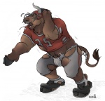 animal_genitalia anthro archived_source armor balls balls_in_underwear barely_visible_balls barely_visible_genitalia barely_visible_penis biped bodily_fluids bottomwear bovid bovine brown_balls brown_sheath bulge cattle clothed clothing eyes_closed flaccid football_helmet footwear foreskin fully_sheathed genitals headgear helmet hooves horn humanoid_genitalia humanoid_penis jockstrap kuma legwear male mammal open_mouth pants penis saliva sheath sheath_poking_out shirt shoes simple_background snout socks solo species_transformation tail teeth tight_clothing topwear torn_clothing transformation underwear uniform white_background