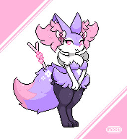 anthro biped breasts digitigrade female female_anthro fur looking_at_viewer paws pink_eyes purple_body purple_fur smile solo standing megadriver64 nintendo pokemon maaya(megadriver64) braixen generation_6_pokemon pokemon_(species) digital_media_(artwork) pixel_(artwork)