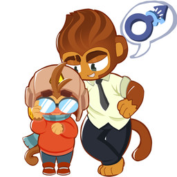 brown_body brown_fur duo eyewear fur gender_symbol glasses male male_symbol shy size_difference symbol teasing ishitaka_uwu bloons_tower_defense ninja_kiwi benjamin_(bloons) etienne_(bloons) haplorhine mammal monkey primate 1:1 hi_res