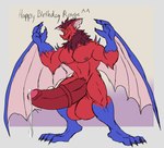 anthro balls bat_wings big_balls big_penis bodily_fluids genital_fluids genitals happy_birthday huge_balls huge_penis hyper hyper_balls hyper_genitalia hyper_penis male membrane_(anatomy) membranous_wings muscular muscular_male penis precum red_body solo wings daikuhiroshiama rouge_flare_(character) bat demon mammal hi_res