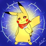 anthro clothing electricity fur hair kerchief male neckerchief neckwear paws red_kerchief red_neckerchief simple_background solo tail yellow_body yellow_fur glacefrostbite nintendo pokemon pokemon_mystery_dungeon spike_chunsoft generation_1_pokemon mammal pikachu pokemon_(species) rodent 1:1