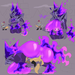 anthro anus armor balls big_breasts breasts breath clothing colored_fire crouching_sex duo exposed_breasts female female_penetrated fire gauntlets genitals gloves hand_on_butt handwear hidden_buxom larger_female lifting_partner looking_down looking_down_at_another male male/female male_penetrating male_penetrating_female nipple_piercing nipples obscured_face open_mouth penetration piercing purple_body purple_fire sex simple_background size_difference size_play surprised tail tail_motion snazzle_snapp canid canine elemental_creature fire_creature mammal 1:1 hi_res