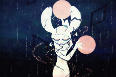 anthro biped black_sclera blep breaking bubble cracks dark front_view holding_orb long_ears narrowed_eyes nude orb petals pink_eyes raining solo standing symbolism tongue tongue_out white_body shane_frost lagomorph leporid mammal rabbit digital_media_(artwork) half-length_portrait portrait restricted_palette