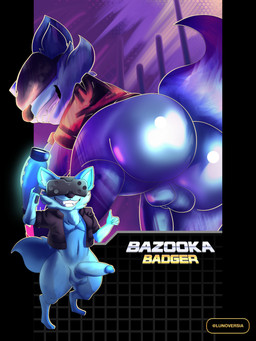anthro balls big_balls big_butt big_penis blue_body butt genitals gesture grin hand_gesture looking_at_viewer looking_back male penis shortstack smile solo thick_thighs thumbs_up weapon lunoversia riot_games tencent valorant bazooka_badger badger mammal mustelid musteline 3:4 absurd_res hi_res