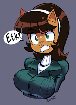 accessory anthro big_breasts black_hair breasts clenched_teeth clothing eek eyelashes female green_eyes hair hair_accessory hairband medium_hair solo tan_body teeth jamoart nickelodeon t.u.f.f._puppy kitty_katswell domestic_cat felid feline felis mammal 2026 hi_res