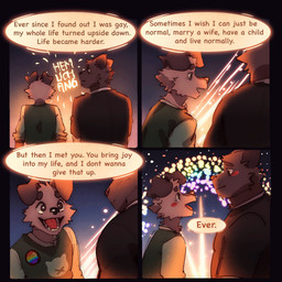 anthro black_body black_eyes black_fur duo fireworks floppy_ears fur male open_mouth overweight overweight_anthro overweight_male slim_anthro slim_male speech_bubble talking_to_another text white_body white_fur hemuchang pots_(hemuchang) shin_(hemuchang) canid canine canis domestic_dog felid mammal pantherine 1:1 2022 comic english_text hi_res