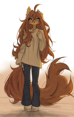 anthro biped bottomwear clothed clothed_anthro clothed_female clothing female fingers front_view fully_clothed fully_clothed_anthro fully_clothed_female fur hair looking_at_viewer piercing solo standing tail topwear tinygaypirate apogee_(tinygaypirate) canid canine canis domestic_dog mammal 2026 digital_drawing_(artwork) digital_media_(artwork) hi_res