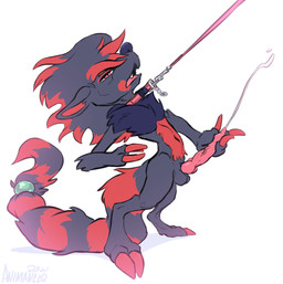 animal_genitalia animal_penis asphyxiation canine_genitalia canine_penis choking collar ejaculation genitals leash leash_pull leashed_collar male penis pink_eyes simple_background solo animancer pedro nintendo pokemon generation_5_pokemon pokemon_(species) zoroark digital_media_(artwork)