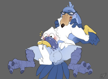 69_position anal anthro blush butt butt_grab cum_on_bill duo eyewear feet foreskin genitals glasses half-erect hand_on_butt lying_on_another male male/male nude oral penis rimming sex size_difference surprised_expression talons toes benji_(artist) oswald_(invalid_nickname) anatid anseriform avian bird duck pelecaniform shoebill absurd_res hi_res