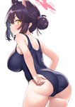 big_breasts breasts butt clothed clothing female hair one-piece_swimsuit purple_hair simple_background solo swimwear white_background sonaokun2 blue_archive kaede_(blue_archive) animal_humanoid humanoid hi_res