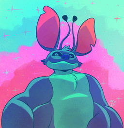 4_arms abstract_background alternate_form antennae_(anatomy) anthro big_ears blue_body blue_eyes blue_fur blue_pupils blue_sclera cheek_tuft chest_tuft closed_smile dipstick_antennae facial_tuft fur head_tuft looking_at_viewer male mouth_closed multi_arm multi_limb multicolored_antennae muscular muscular_anthro muscular_male notched_ear pupils smile smiling_at_viewer solo tuft jasperthecrab disney lilo_and_stitch stitch_(lilo_and_stitch) alien experiment_(lilo_and_stitch) 2026 half-length_portrait hi_res portrait