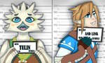 adolescent anthro beak biped blue_eyes clothed clothing duo feathered_wings feathers fingers fur holding_object humanoid_pointy_ears looking_at_viewer male male/male mugshot open_mouth pointy_ears simple_background smile text white_body white_feathers wings young itzimiau barbie_and_ken_mugshot_meme nintendo tears_of_the_kingdom the_legend_of_zelda link tulin_(tloz) avian bird humanoid hylian mammal rito absurd_res digital_media_(artwork) english_text hi_res meme