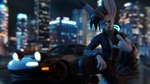 anthro car city city_background cityscape clothed clothing cyberpunk growling kneeling long_ears male motor_vehicle solo vehicle itsfloofy mazda mazda_miata canid canine canis fox mammal rexouium wolf 16:9 3d_(artwork) 4k absurd_res digital_media_(artwork) hi_res widescreen