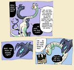 2_heads annoyed blue_body blue_scales dialogue male multi_head scales solo speech_bubble text white_body white_scales bedupolker mythology weezer limerence_(bedupolker) lust_(bedupolker) dragon mythological_creature mythological_scalie scalie comic english_text