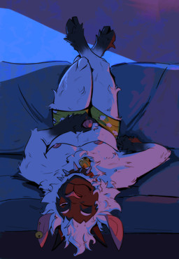 anthro areola arm_tuft barefoot bell bell_collar bell_ear_ring black_body black_collar black_eyes black_face black_fur black_hooves black_horn black_markings boxers_(clothing) closed_smile clothed clothed_anthro clothed_male clothing cloven_hooves collar crossed_legs elbow_tuft eyebrows feet fingers fur furniture genitals gloves_(marking) grey_spikes holding_penis hooves horn humanoid_genitalia humanoid_hands humanoid_penis leg_markings leg_tuft legs_up looking_at_viewer lying lying_on_sofa male male_anthro markings mouth_closed multicolored_body multicolored_fur nipples on_back on_sofa one_eye_closed partially_clothed partially_clothed_anthro partially_clothed_male pattern_boxers pattern_clothing pattern_underwear penis penis_poking_out pink_areola pink_inner_ear pink_nipples pink_nose pink_penis pose seductive smile smiling_at_viewer socks_(marking) sofa solo spiked_collar spikes topless topless_anthro topless_male tuft two_tone_body two_tone_fur underwear unguligrade upside_down urethra white_body white_ears white_eyebrows white_fur white_sclera white_tuft wink winking_at_viewer yellow_boxers yellow_clothing yellow_underwear heromule bovid caprine mammal sheep 2025 full-length_portrait hi_res pinup portrait
