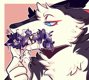 ambiguous/ambiguous ambiguous_gender anthro biped black_body black_fur blue_eyes bodily_fluids fur in_mouth looking_at_another multicolored_body multicolored_fur paws pink_background saliva saliva_string simple_background size_difference smile tail teeth white_body white_fur yellow_eyes bileshroom domestic_cat felid feline felis mammal sergal 2019