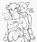 anthro bodily_fluids dialogue duo female female/female genital_fluids hug omorashi squeezing text thought_bubble urine watersports somnolent canid canine fox mammal english_text hi_res monochrome