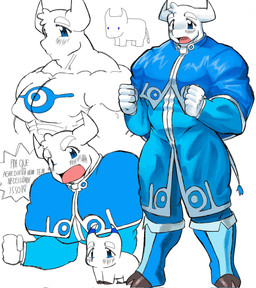 anthro barazoku blue_clothing blue_eyes blue_suit brown_hooves clothing feral hooves kemono male muscular muscular_anthro muscular_male robe solo suit text bara_moe_bitch bovid bovine cattle mammal 2022 hi_res monochrome portuguese_text