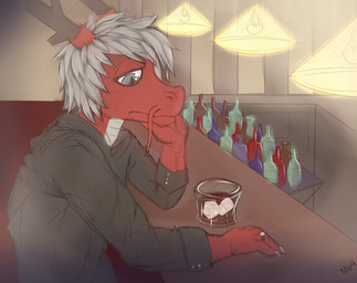 anthro beverage clothing depression food hair horn lights male red_body red_skin solo whiskers white_hair cronjobs asian_mythology east_asian_mythology mythology styx_y._renegade dragon eastern_dragon mythological_creature mythological_scalie scalie 2016 absurd_res hi_res