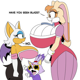 big_breasts bodily_fluids breasts brown_body clothing dialogue female group huge_breasts multicolored_body pink_body pink_skin tears trio flashpointgear sega sonic_the_hedgehog_(series) blaze_the_cat rouge_the_bat vanilla_the_rabbit bat domestic_cat felid feline felis lagomorph leporid mammal rabbit 1:1 absurd_res hi_res