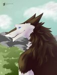 absurd_res anthro conditional_dnp fur hair hi_res looking_at_viewer male mane rear_view sergal simple_background smile solo teremunart unknown_character