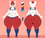 anthro anthrofied big_breasts big_butt blue_eyes bottom_heavy bottomwear breasts butt clothing curvy_figure eyeshadow featureless_breasts female front_view fur hand_on_hip huge_butt huge_hips huge_thighs looking_at_viewer makeup navel nude pants pokemorph pupils rear_view smile solo thick_thighs white_body white_fur white_pupils wide_hips kkoart nintendo pokemon cinderace generation_8_pokemon lagomorph leporid mammal pokemon_(species) rabbit 2022 digital_media_(artwork) hi_res model_sheet