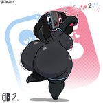 anthro big_breasts big_butt black_body black_tail blush blush_lines breasts butt female heart_symbol looking_at_viewer looking_back looking_back_at_viewer machine nipples on_one_leg open_mouth pink_nipples raised_leg raised_tail simple_background solo standing tail text thick_thighs white_background randompersonguy nintendo nintendo_switch_2 switch_dog_2 canid canine canis domestic_dog mammal robot 1:1 2025 absurd_res digital_drawing_(artwork) digital_media_(artwork) english_text hi_res signature