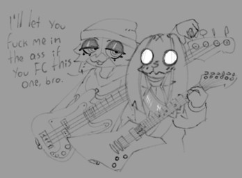 bass_guitar duo female guitar imminent_sex male musical_instrument plucked_string_instrument string_instrument ongongio epic_games fortnite meow_skulls nitehare_(fortnite) domestic_cat felid feline felis hare lagomorph leporid mammal rabbit monochrome