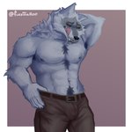 abs anthro barazoku biceps big_muscles biped black_sclera fur grey_body grey_fur licking licking_lips looking_at_viewer male muscular muscular_anthro muscular_male pants_only pecs red_eyes shirtless_anthro shirtless_male solo tongue fuzzwalloo dreamworks puss_in_boots_(franchise) death_(puss_in_boots) canid canine canis mammal wolf 1:1 2024 hi_res