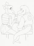 after_transformation anthro beverage claws clothing dessert duo female food ice_cream ice_cream_float male verycreepstery goosebumps creep_(goosebumps) lizard reptile scalie 3:4 black_and_white hi_res monochrome