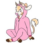 ambiguous_gender anthro biped brown_hooves clothed clothing hooves horn pajamas pink_nose simple_background solo white_background zipper goldiescales anthony_(goldiescales) bovid bovine cattle mammal trans_(lore) trans_man_(lore)