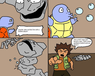 ambiguous_gender attack battle blue_body blue_skin bubble dialogue eyes_always_closed eyes_closed group gym gym_leader male rock shell text turtle_shell unknown_artist nintendo pokemon brock_(pokemon) pokemon_trainer elemental_creature generation_1_pokemon mineral_fauna onix pokemon_(species) rock_creature squirtle comic english_text