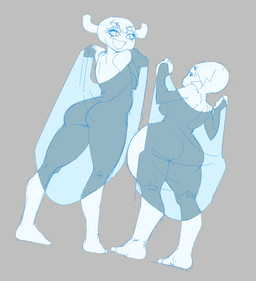 big_butt breasts butt duo eyelashes feet female grey_background hair hair_over_eye holding_object humanoid_hands looking_back not_furry one_eye_obstructed simple_background smile standing wide_hips ethercoffee cartoon_network the_amazing_world_of_gumball carrie_krueger penny_fitzgerald fairy ghost humanoid spirit
