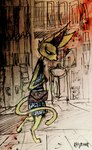 anthro bag black_nose blue_clothing blue_dress building clothed clothed_anthro clothed_female clothing dress female fur sad sketch_background solo tail yellow_body yellow_fur yellow_tail naircat domestic_cat felid feline felis mammal 2012 hi_res sketch
