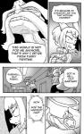 anthro clothed clothing comic cookie_(furryfight_chronicles) daigaijin dialogue dinedon duo english_text female furryfight_chronicles hi_res male mammal monochrome profanity reptile rodent scalie sciurid text tree_squirrel turtle