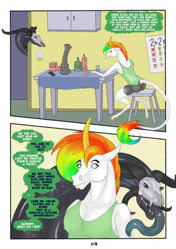 alcohol alcohol_bottle animal_dildo animal_sex_toy anthro beverage beverage_bottle bone bottle boxers_(clothing) chair clothed clothing comic_panel container corruption curved_horn dildo door drinking duo equine_dildo fangs furniture grumpy hair hooves horn inside kitchen male multicolored_hair nipple_outline rainbow_hair sex_toy shirt sitting skull skull_head speech_bubble t-shirt table tail tail_tuft teeth text tongue topwear tuft underwear yellow_horn eqamrd mythology kadaus suadak demon equid equine gastropod hybrid mammal mollusk mythological_creature mythological_equine slug unicorn absurd_res comic english_text hi_res
