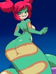 anthro apode butt female gradient_background grin legless looking_at_viewer looking_back rear_view serpentine sharp_teeth simple_background smile solo teeth yellow_sclera deathzera shantae_(series) wayforward tuki_(shantae) draconcopode naga reptile scalie snake hi_res