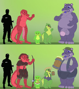 anthro balls beverage big_balls big_penis blue_clothing blue_overalls bottomwear brown_body brown_bottomwear brown_clothing brown_hat brown_headwear brown_overalls brown_shorts brown_spots brown_tail brown_topwear claws clothed clothing container countryside cup female fisherman fishing_rod genitals green_body green_clothing green_hair green_hat green_headwear green_nose green_overalls green_tail grey_clothing grey_shirt grey_tank_top grey_topwear group hair half-closed_eyes hand_on_own_tongue hand_on_tongue hat headgear headwear holding_beverage holding_container holding_cup holding_fishing_rod holding_mug holding_object huge_balls huge_penis long_penis male markings mug multicolored_body multicolored_bottomwear multicolored_clothing multicolored_overalls multicolored_shorts multicolored_tail multicolored_topwear narrowed_eyes nude obese obese_anthro obese_male overalls overweight overweight_anthro overweight_male penis purple_body purple_clothing purple_ears purple_eyes purple_hair purple_nose purple_overalls purple_tongue red_body red_claws red_eyes red_hair red_nose red_tail red_toe_claws red_tongue sharp_teeth shirt shorts size_difference smile spots spotted_body standing straw_hat tail tank_top teeth thick_penis toddler toe_claws tongue tongue_out topwear trucker two_tone_body two_tone_clothing two_tone_overalls vein veiny_penis vulva wooden_mug yellow_eyes yellow_tongue young young_female bigolizard five_nights_at_freddy's nalf night_at_little_friyas scottgames crook_(nalf) holly_(nalf) holt_(nalf) montana_(nalf) alligatorid amphibian common_hippopotamus crocodilian frog hippopotamid humanoid mammal reptile scalie 2026 absurd_res digital_media_(artwork) hi_res grandparent_(lore)
