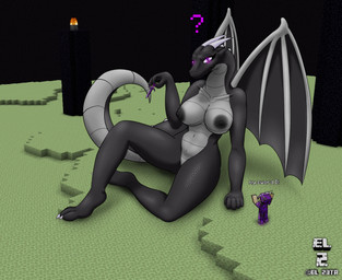 3_toes 5_fingers anthro areola armor big_breasts big_tail black_areola black_body black_nipples black_scales breasts claws countershading dialogue duo eyelashes feet female fingers genitals glowing glowing_eyes grey_body grey_scales horn long_neck male melee_weapon membrane_(anatomy) membranous_wings narrowed_eyes nipples purple_eyes question_mark scales screencap screencap_background sitting sword tail text the_end_(minecraft) toe_claws toes vulva weapon wings el_zeta microsoft minecraft mojang mythology xbox_game_studios jean_(minecraft) steve_(minecraft) dragon ender_dragon mythological_creature mythological_scalie scalie digital_drawing_(artwork) digital_media_(artwork) english_text hi_res shaded soft_shading