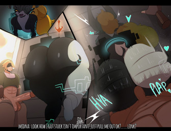 abs accessory anal anal_penetration anus armor balls big_balls big_butt big_penis blonde_hair breasts butt butt_ripples clothing dialogue duo erection featureless_breasts feet female female_penetrated genitals green_clothing green_shirt green_topwear hair hair_accessory hairband headgear heart_symbol helmet hood huge_butt huge_penis humanoid_genitalia humanoid_on_humanoid humanoid_penetrated humanoid_penetrating humanoid_penetrating_humanoid humanoid_penis humanoid_pointy_ears long_hair male male/female male_penetrating male_penetrating_female medium_breasts one_eye_obstructed open_mouth penetration penis plap pointy_ears sex shirt short_hair soles sound_effects stuck text thick_thighs through_wall topwear wide_hips dgdrawz nintendo the_legend_of_zelda twilight_princess link midna humanoid hylian twili 2026 english_text hi_res