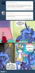 2014 blue_eyes blue_hair comic dialogue english_text equid equine feathered_wings feathers female feral friendship_is_magic hair hasbro hi_res horn long_hair loopend mammal multicolored_hair my_little_pony mythological_creature mythological_equine mythology pink_eyes princess_celestia_(mlp) princess_luna_(mlp) smile text winged_unicorn wings young