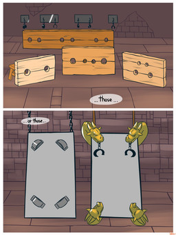 bdsm bondage bound brick_floor brick_wall chain cracked_wall cuff_(restraint) dialogue dungeon furniture inside restraints shackles speech_bubble stocks stool text torture_device torture_rack_(device) wall_(structure) zero_pictured benj24 3:4 colored comic english_text hi_res