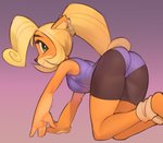 4_fingers anthro athletic_wear blonde_hair bottomwear butt clothed clothing dancewear exercise exercise_clothing female fingers fitness hair legwear leotard orange_body orange_ears purple_clothing smile solo workout workout_clothing wamudraws activision crash_bandicoot_(series) coco_bandicoot bandicoot mammal marsupial 2020 digital_media_(artwork) hi_res shaded