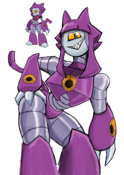 anthro female leaning leaning_forward metallic_body smile smiling_at_viewer solo hlappy3 gameoverse glitch_productions malice_(gameoverse) felid mammal robot_anthro absurd_res hi_res